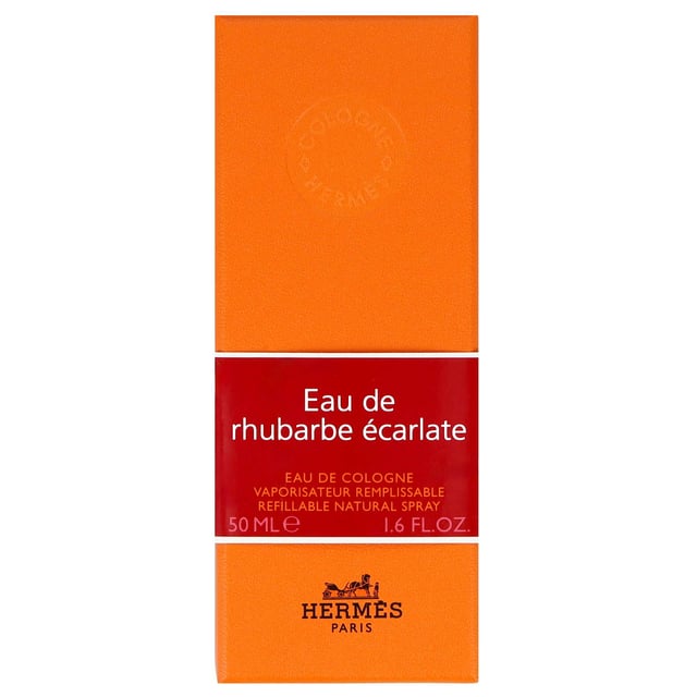 Hermès Eau de Rhubarbe Écarlate - Refreshing Rhubarb Eau de Cologne Spray 50 ml Discover the delightful and refreshing Hermès Eau de Rhubarbe Écarlate Eau de Cologne Spray, a vibrant fragrance that showcases the unique tang of rhubarb. This exquisite scent opens with a zesty burst of rhubarb, creating a lively and fruity aroma. As it develops, the heart reveals luscious sweet red berries, adding a touch of indulgence. The fragrance is beautifully rounded off with a soft white musk base, providing a warm and inviting finish. Perfect for everyday wear, this cologne is a must-have for anyone who loves fresh, fruity scents that uplift the spirit.