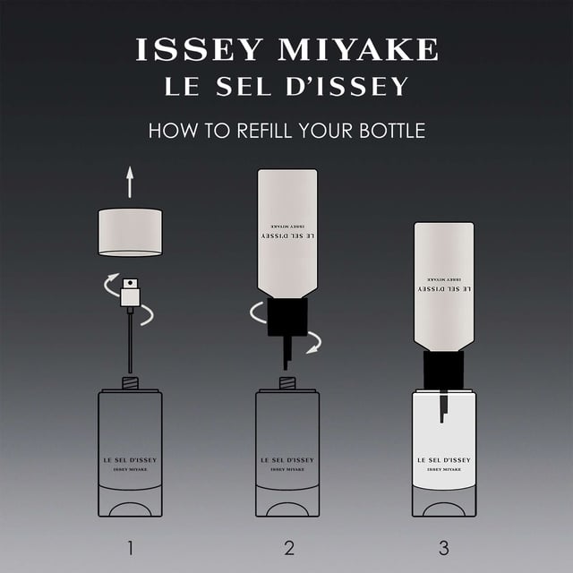 Discover the invigorating scent of Le Sel d'Issey Eau de Toilette, a unique vegan fragrance for men by Issey Miyake. This dynamic perfume captures the essence of salt, blending fresh woody and marine notes for a refreshing experience. Crafted with 95% natural origin ingredients, it features top notes of salt accord and ginger, heart notes of marine seaweed, and base notes of cedarwood. The beautifully designed bottle, made from 20% recycled glass, is available in refillable 50ml and 100ml sizes, with an eco-friendly 150ml refill option.