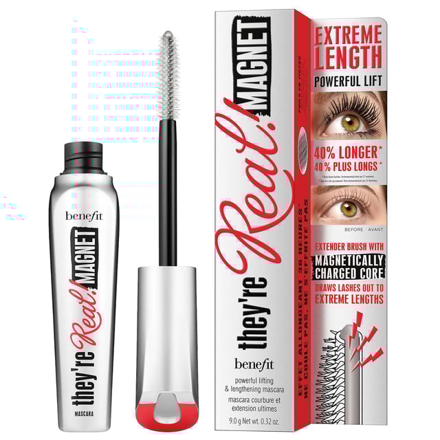 Experience lash transformation with They're Real! Magnet Extreme Lengthening Mascara. This innovative mascara extends lashes up to 40% longer with its magnetic force and 36-hour formula. The Extender Brush pulls the Magnetic Mineral Enriched Formula for maximum lift. Zig Zag bristles separate and define each lash. In a self-evaluation of 110 women, 93% noted extreme lengthening, and 95% reported noticeable lift. For best results, wiggle the wand from base to tips and allow seconds to dry between coats for stunning lash drama!