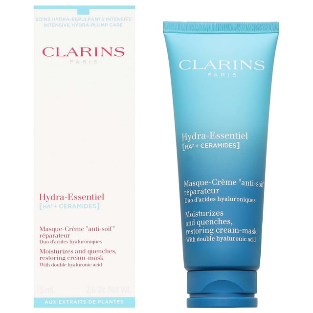 Experience deep hydration with the Clarins Hydra-Essentiel [HA²] Mask, designed to replenish and rejuvenate your skin. This powerful mask combines hyaluronic acids with organic leaf of life to deliver long-lasting moisture, enhancing your skin's smoothness and softness. Ideal for all skin types, this mask works on multiple levels to transform your complexion. For best results, apply a generous layer to your face and neck twice a week, leave on for 10 minutes, and gently remove excess with a cotton pad soaked in lotion. Unlock the secret to radiant, hydrated skin today!