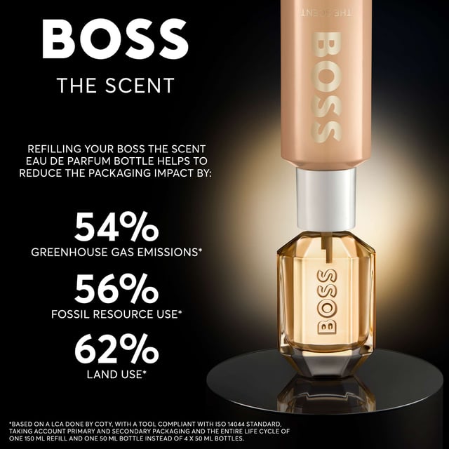 Unleash your allure with HUGO BOSS The Scent for Her Eau de Parfum Refill, a fragrance that embodies the chemistry of a powerful couple. This enchanting ambery-floral scent opens with vibrant Peach notes, exuding joyful energy, while the heart reveals a luxurious Osmanthus bouquet. The fragrance deepens with sultry White Musk, creating a lasting impression. Housed in an elegant, refillable bottle adorned with the iconic BOSS logo and a chic icy-gold cap, this perfume enhances your allure and promotes sustainability. The 150ml refill bottle ensures effortless replenishment of your scent.
