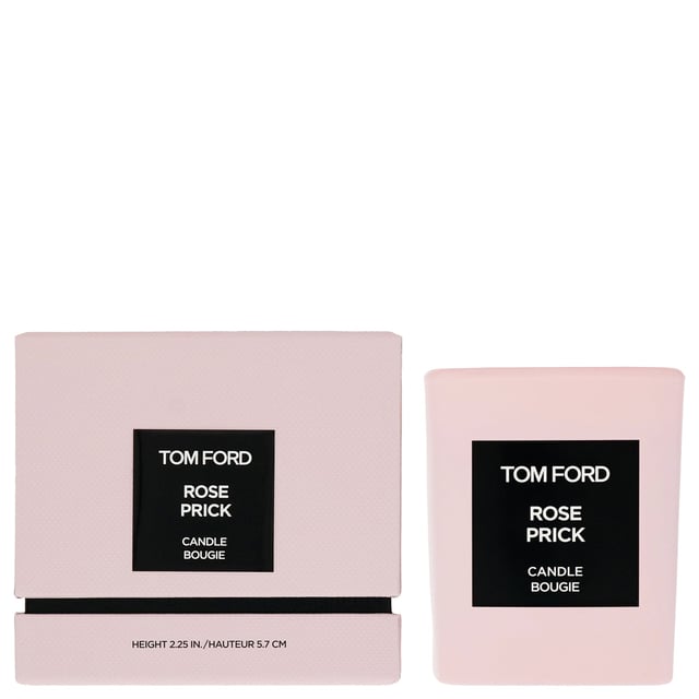 Tom Ford Private Blend Rose Prick Candle - Luxurious Floral Scent Experience the enchanting aroma of Tom Ford's Private Blend Rose Prick Candle. This exquisite candle captures the elegance of roses intertwined with the intrigue of thorns. The fragrance opens with spicy Sichuan pepper, transitioning into a heart of May and Bulgarian roses. The base features earthy patchouli and creamy tonka bean. Inspired by Tom Ford's private rose garden, this candle is a perfect addition to any space, offering a rich floral scent. Dimensions: Height 2.25 inches / 5.7 cm.