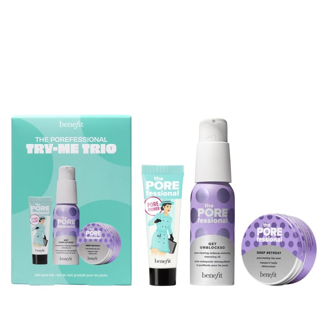 Discover the ultimate skincare trio with the Benefit POREfessional Try Me Trio Gift Set, valued at £50. This collection features travel-sized bestsellers designed to refine your complexion: the iconic POREfessional Primer for a flawless finish, the POREfessional Get Unblocked Cleansing Oil to effortlessly remove makeup, and the POREfessional Deep Retreat Clay Mask to detoxify and mattify your skin. Ideal for trying out new favorites or gifting to someone special, this set is a must-have for anyone seeking pore perfection. Pro tip: Enhance your cleansing routine by double cleansing with the POREfessional Get Unblocked and the POREfessional Good Cleanup (sold separately). Set includes: 7.5ml POREfessional Primer, 45ml POREfessional Get Unblocked Cleansing Oil, and 30ml POREfessional Deep Retreat Clay Mask.