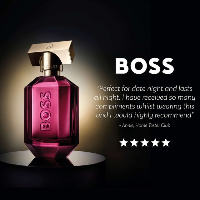 Unleash your allure with HUGO BOSS BOSS The Scent Magnetic for Her Eau de Parfum. This enchanting fragrance embodies the powerful chemistry of a dynamic couple, drawing you into its irresistible embrace. It opens with rich Osmanthus flower notes, intertwined with sensual White Musk, creating a magnetic allure. The experience deepens with a warm Amber base, elevating empowerment and sensuality. Housed in a stunning deep-purple bottle adorned with the BOSS logo and a chic icy-gold cap, this fragrance reflects the multifaceted nature of attraction.
