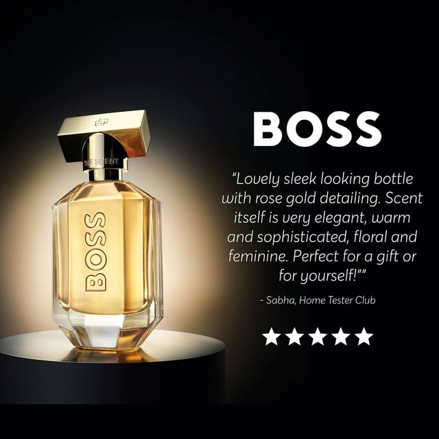 Experience the allure of HUGO BOSS BOSS The Scent For Her Eau de Parfum. This fragrance embodies the chemistry of a powerful couple, merging bold contrasts in an enchanting ambery-floral scent. It opens with vibrant Peach extract and a luxurious Osmanthus heart. The sensuality deepens with White Musk notes, creating an irresistible trail. Housed in a stunning refillable bottle adorned with the BOSS logo, this fragrance represents modern femininity and empowerment. Refilling is easy with the 150ml refill bottle, sold separately.
