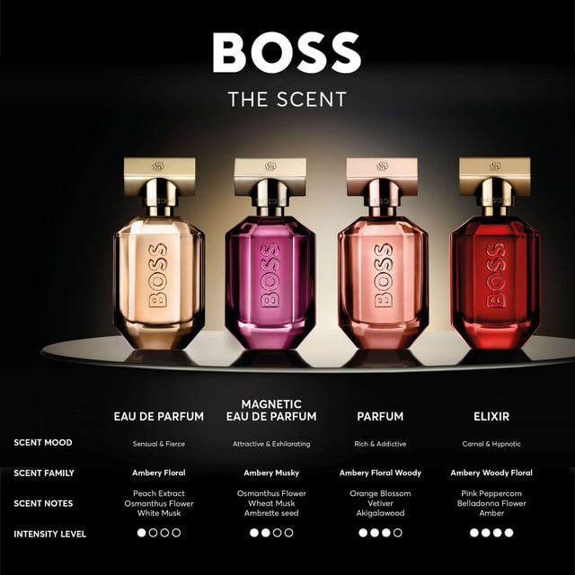 Experience the allure of HUGO BOSS BOSS The Scent For Her Eau de Parfum. This fragrance embodies the chemistry of a powerful couple, merging bold contrasts in an enchanting ambery-floral scent. It opens with vibrant Peach extract and a luxurious Osmanthus heart. The sensuality deepens with White Musk notes, creating an irresistible trail. Housed in a stunning refillable bottle adorned with the BOSS logo, this fragrance represents modern femininity and empowerment. Refilling is easy with the 150ml refill bottle, sold separately.