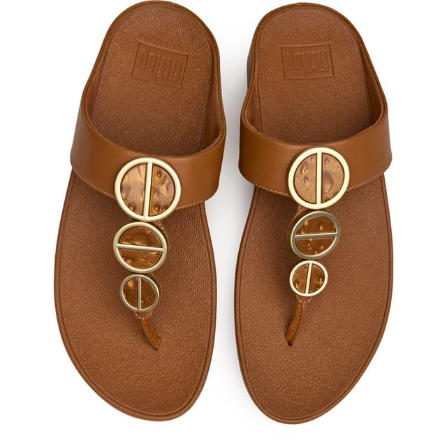 Womens tan Fitflop halo metallic sandals, manufactured with synthetic and a rubber sole. Featuring: micro wobbleboard sole, fitflop branding, comfort straps, heel height 4cm and halo front trim.