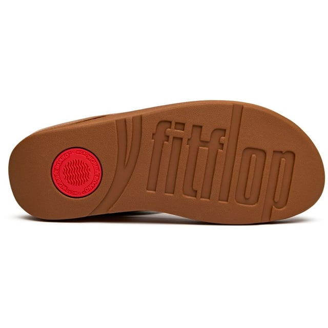 Womens tan Fitflop halo metallic sandals, manufactured with synthetic and a rubber sole. Featuring: micro wobbleboard sole, fitflop branding, comfort straps, heel height 4cm and halo front trim.