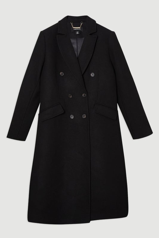 Wool Fitted Double Breasted Tailored Midi Coat