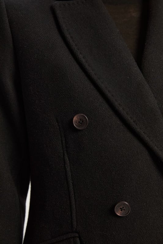 Wool Fitted Double Breasted Tailored Midi Coat