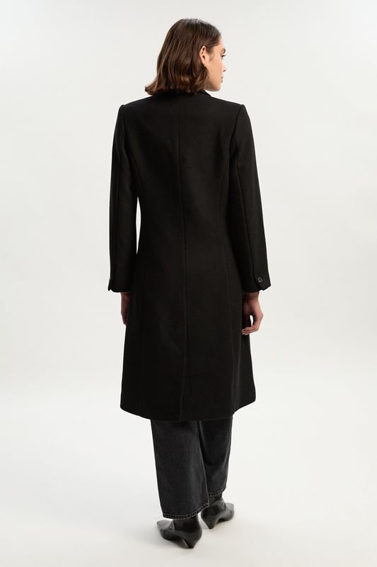 Wool Fitted Double Breasted Tailored Midi Coat