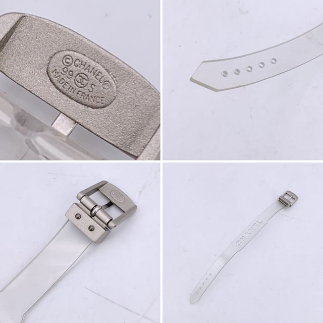VINTAGE, RRP AS NEW
Add a playful twist of luxury to your collection with this lovely CHANEL bracelet, a rare and striking piece that fuses bold branding with unexpected materials. Crafted in clear transparent rubber, it's a standout example of late '90s CHANEL design-where classic elegance met avant-garde edge.  The bracelet features cut-out CHANEL lettering that runs boldly across its surface, allowing light to pass through for a modern, sculptural look. A buckle closure adds an industrial-chic touch, keeping the fit secure and adjustable.  Stamped with the 'Chanel 99 CC S Made in France' hallmark near the closure, this piece dates to 1999, offering collectors a glimpse into one of the brand's more experimental eras. At 8.25 inches (21 cm) in total length, it's designed to fit comfortably on most wrists.  Whether worn solo as a statement or layered with fine bangles for contrast, this bracelet is a perfect blend of vintage charm and futuristic flair-unmistakably CHANEL, and effortlessly cool. Condition Rating: A - EXCELLENTCondition Details: Minimal wear of use on rubber. Please, look carefully at the photos and ask for any detail.  Box?: ?: No Measurments:  length: 210 mm