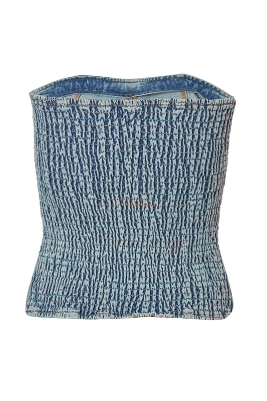- Denim finish - Cross diamante detail - Corset style - Model height: 5'6" - Model wears uk 8 / us 4 / eur 36 - Always check the wash care label - Cool hand wash with mild detergent