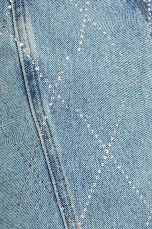 - Denim finish - Cross diamante detail - Corset style - Model height: 5'6" - Model wears uk 8 / us 4 / eur 36 - Always check the wash care label - Cool hand wash with mild detergent