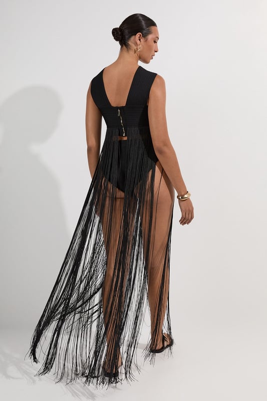 Bandage V Neck Cut Out Fringed Bikini Top