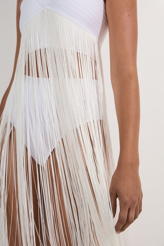 Bandage V Neck Cut Out Fringed Bikini Top