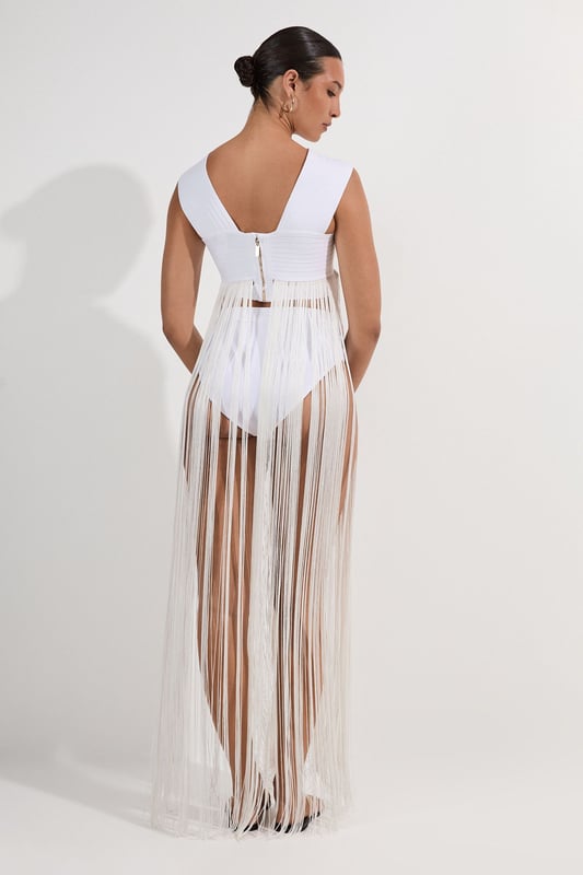 Bandage V Neck Cut Out Fringed Bikini Top