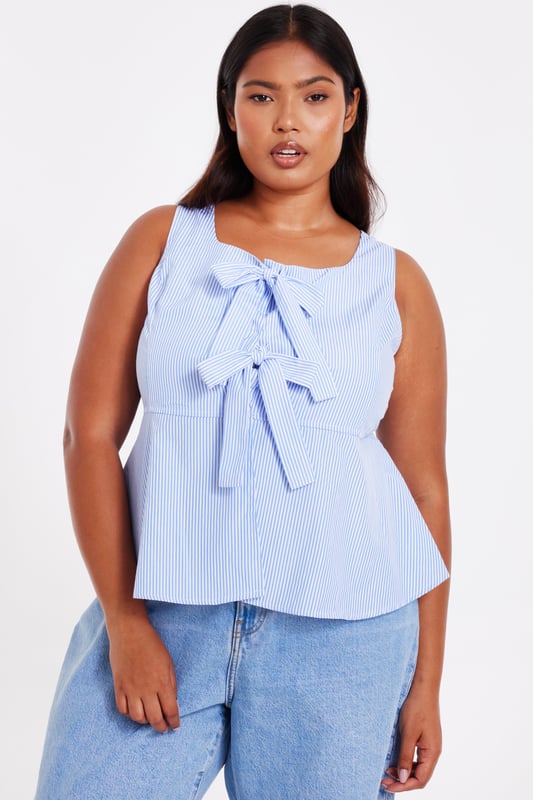 - Square neck - Striped pattern - Tie front details - Peplum hem - Model height: 5'7" - Model wears uk 18 / us 14 / eur 46 - Always check the wash care label - Cool hand wash with mild detergent