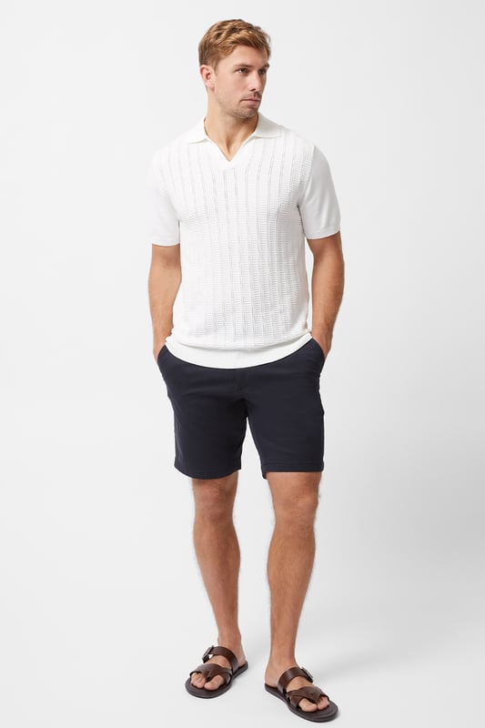 This trophy knit polo shirt from French Connection is a wardrobe staple. Features all-over knit design, open collar, short sleeves, ribbed elasticated hems. Made from cotton blend fabric to ensure comfort and high quality.
