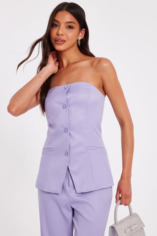 - Woven finish - Bandeau style - Button front - Split hem - Longline fit - Model height: 5'8" - Model wears uk 8 / us 4 / eur 36 - Always check the wash care label - Cool hand wash with mild detergent