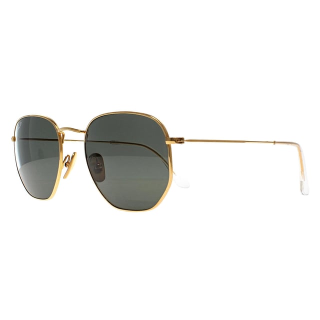 Ray-Ban Square Unisex Polished Gold Green G-15 Polarized Hexagonal Titanium RB8148  Sunglasses offer a bold, modern twist on the classic geometric shape, combining sharp, hexagonal lenses with a lightweight titanium frame for a sleek, durable design. Known for their strength and corrosion resistance, the titanium frame ensures a comfortable fit without sacrificing style. The sunglasses provide excellent UV protection, while the unique shape adds a distinct edge to any look. With a minimalist yet sophisticated aesthetic, the RB8148 sunglasses are perfect for those seeking a refined, fashion-forward accessory that stands out in both urban and outdoor settings.