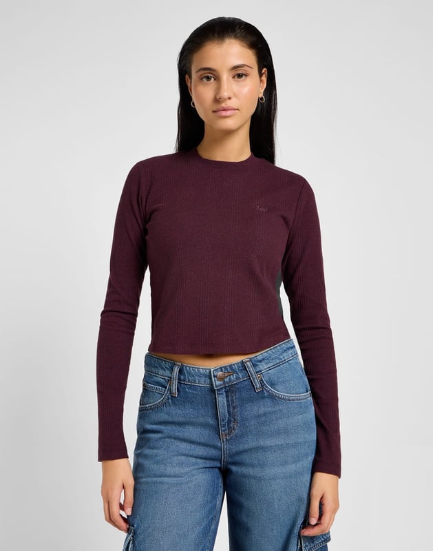 GB - Lee - LS CROPPED RIB TEE VELVET BEET - SLIM - 95% COTTON 5% ELASTANE