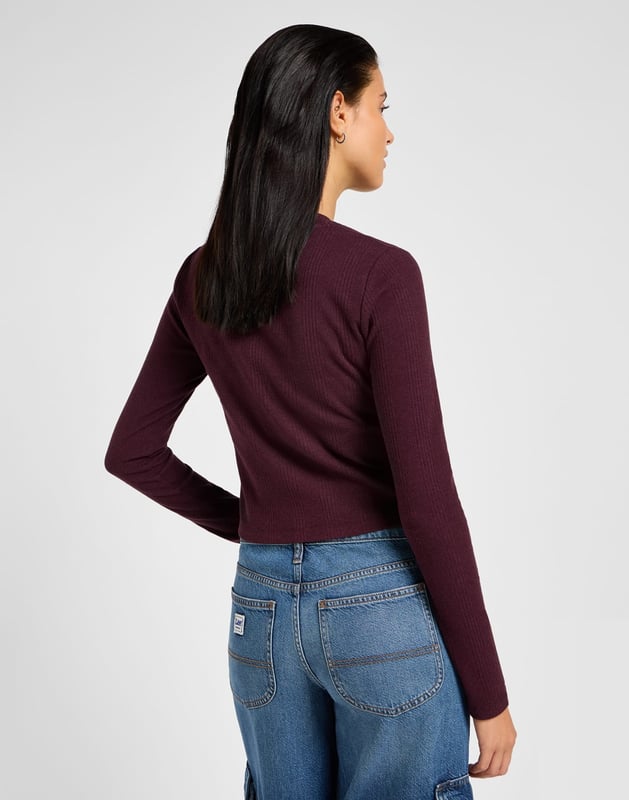 GB - Lee - LS CROPPED RIB TEE VELVET BEET - SLIM - 95% COTTON 5% ELASTANE