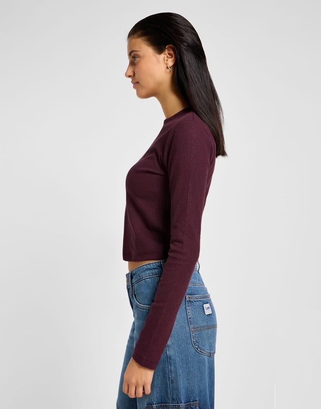 GB - Lee - LS CROPPED RIB TEE VELVET BEET - SLIM - 95% COTTON 5% ELASTANE