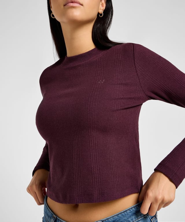 GB - Lee - LS CROPPED RIB TEE VELVET BEET - SLIM - 95% COTTON 5% ELASTANE