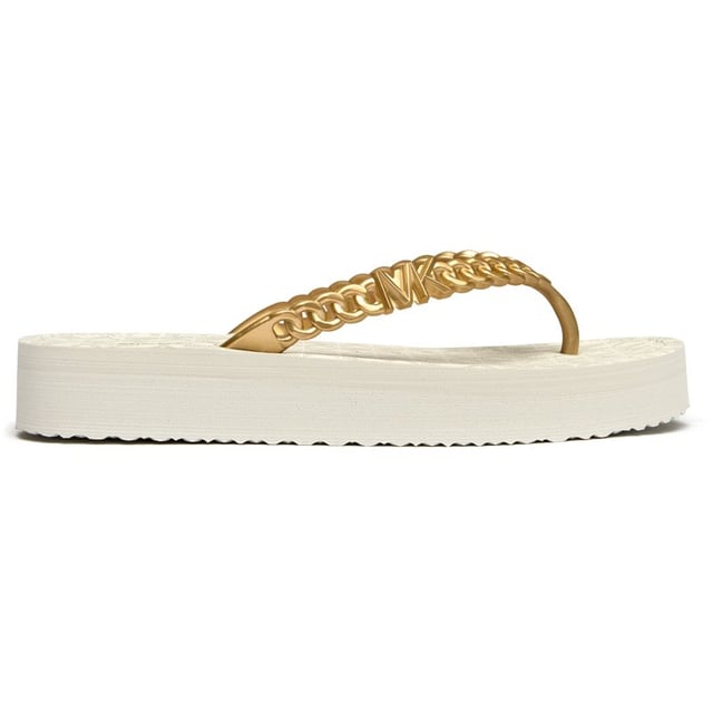 The Michael Kors Zaza brings effortless sophistication to your summer wardrobe with its sleek natural colorway and signature chain-effect straps. These versatile slides transition seamlessly from poolside lounging to casual city strolls, while the durable PVC upper and rubber sole ensure lasting comfort. The understated MK branding adds that perfect touch of luxury to your everyday essentials.