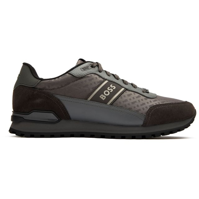Boss Parkour Trainers The Boss Parkour combines urban style with running-inspired design in a sleek dark grey and black silhouette. Crafted with premium nylon uppers offering a luxurious finish while maintaining breathability, these men's trainers deliver exceptional comfort for daily wear. The lightweight EVA rubber outsole provides reliable traction and long-lasting durability without weighing you down. Perfect for casual outings or active days, BOSS delivers their signature refined aesthetic in a performance-ready package.