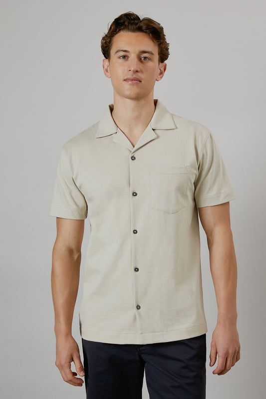 Off White Short Sleeve Revere Collar Jersey Shirt