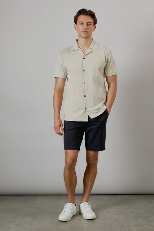 Off White Short Sleeve Revere Collar Jersey Shirt