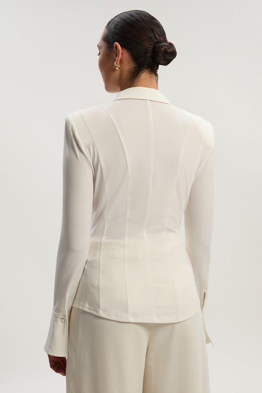 Power Shoulder Drapey Crepe Seam Detail Shirt