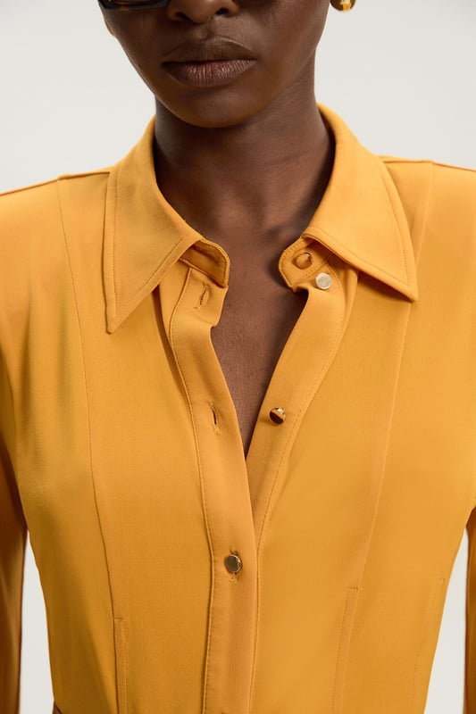 Power Shoulder Drapey Crepe Seam Detail Shirt