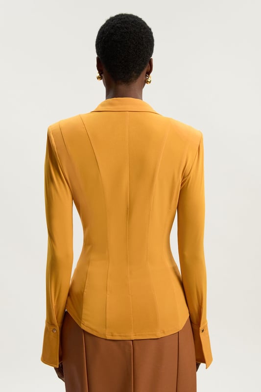 Power Shoulder Drapey Crepe Seam Detail Shirt