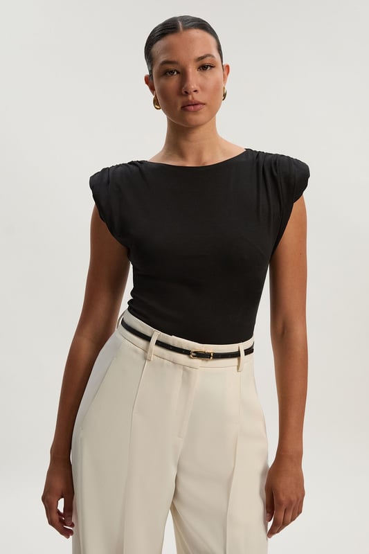 Stretch Jersey Power Shoulder Bodysuit