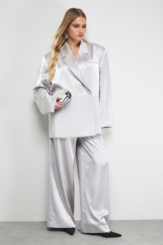 Oversized High Shine Satin Blazer Co-ord