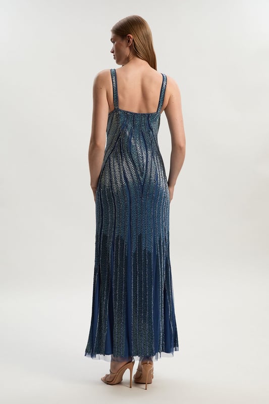 Beaded Contour Sweet Heart Neckline Woven Maxi Dress