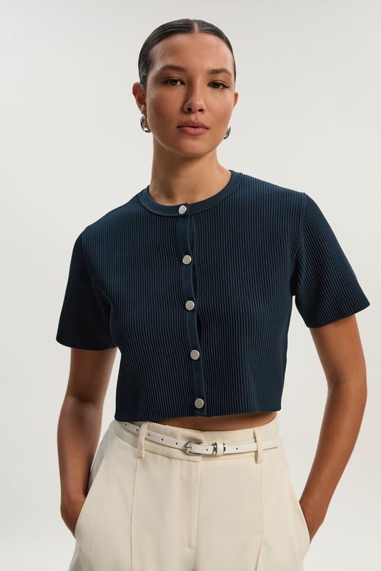 Ottoman Stitch Short Sleeve Knitted Cardi