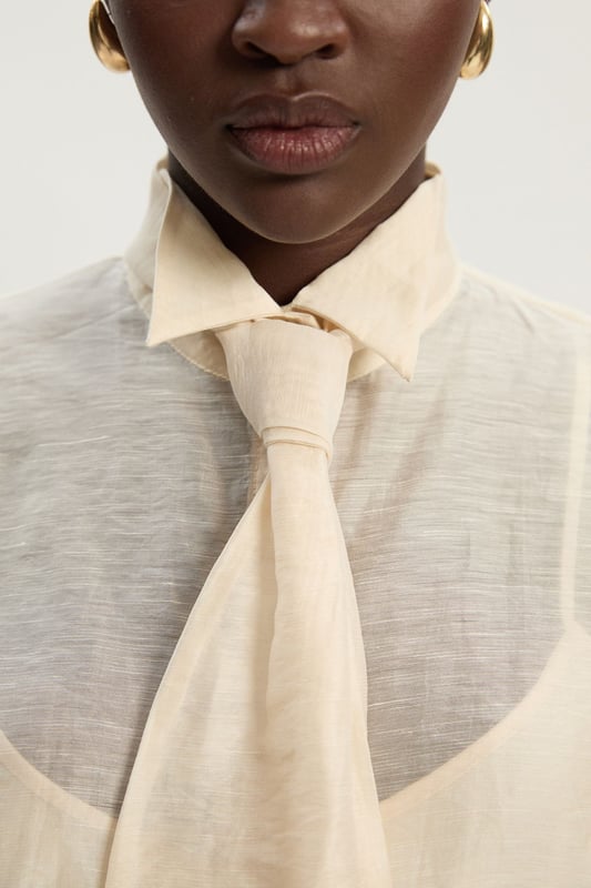 Organdie Tie Neck Woven Shirt