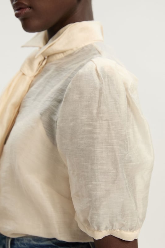 Organdie Tie Neck Woven Shirt