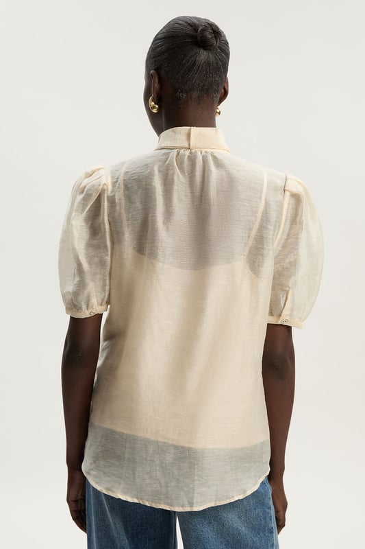 Organdie Tie Neck Woven Shirt