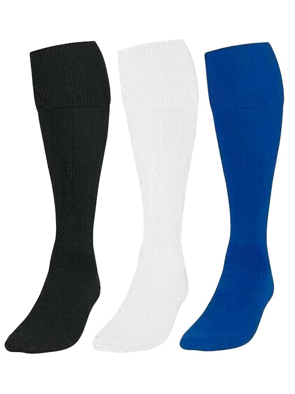 Engineered to UK standards, these ultimate all-round sports socks for kids deliver comfort, durability, and performance for every game. Perfect for football, rugby, hockey, and more, they feature a snug, supportive fit that stays secure during intense play. Breathable and soft, they help keep feet cool and dry, while reinforced areas add lasting strength. Available in classic sports colours—Black, Navy, Red, Royal, and White