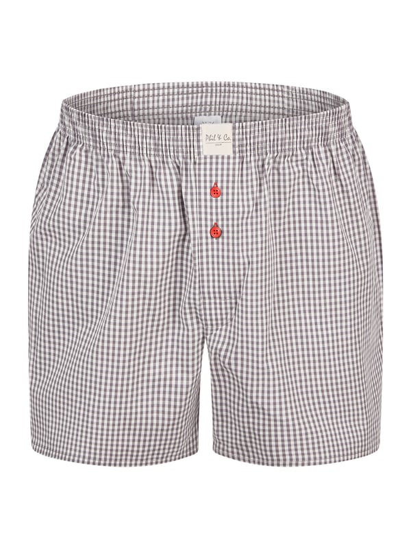 Bequeme Web-Boxershorts aus weich verarbeitetem Material. Die Shorts sind weit und locker geschnitten. Der sehr elastische, weiche Bund verursacht wenig Druck und sorgt für ein angenehmes Tragegefühl. Außerdem besitzen diese Unterhosen einen verdeckten und einfach geknöpften Eingriff sowie ein Label vorn am Bund.