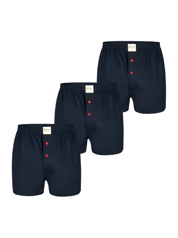 Bequeme Web-Boxershorts aus weich verarbeitetem Material. Die Shorts sind weit und locker geschnitten. Der sehr elastische, weiche Bund verursacht wenig Druck und sorgt für ein angenehmes Tragegefühl. Außerdem besitzen diese Unterhosen einen verdeckten und einfach geknöpften Eingriff sowie ein Label vorn am Bund.