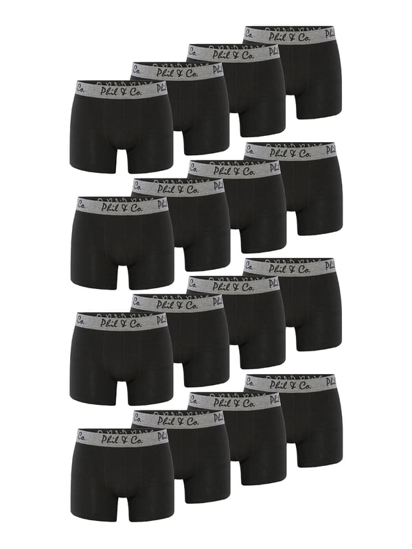 Herren Boxershorts im günstigen Mehrpack aus dem Hause Phil & Co. Berlin. Bestellen Sie noch heute Ihre neue Lieblingsunterwäsche und überzeugen Sie sich selbst von dem unschlagbaren Preis-Leistungs-Verhältnis von Phil & Co. Berlin! Die günstigen Herren-Trunks bieten ein optimales Tragegefühl. Der angenehme Baumwoll-Mix schmeichelt der Haut, gewährleistet Formstabilität und besten Komfort. Die Shorts kommen ohne störende Nähte im Gesäßbereich aus. Der breite Kontrastbund gibt der Shorts optisch den letzten Schliff und sorgt dafür, dass die Shorts nicht verrutscht und dort bleibt, wo sie hingehört - ohne einzuschneiden. Damit nichts kratzt oder juckt, hat Phil & Co. bei Ihren Boxershorts bewusst auf störende Etiketten verzichtet und die Pflegenhinweise eingedruckt