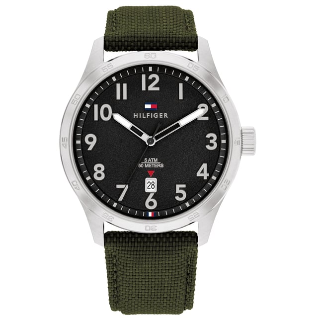 Tommy Hilfiger 1710593 - Reloj para hombre cuarzo acero inoxidable• material: acero inoxidable• cristal: minèral• pulsera: cuero• correa: plateado• resistencia al agua: 50 m (5 ATM)• tamaño de la caja: 43 mm