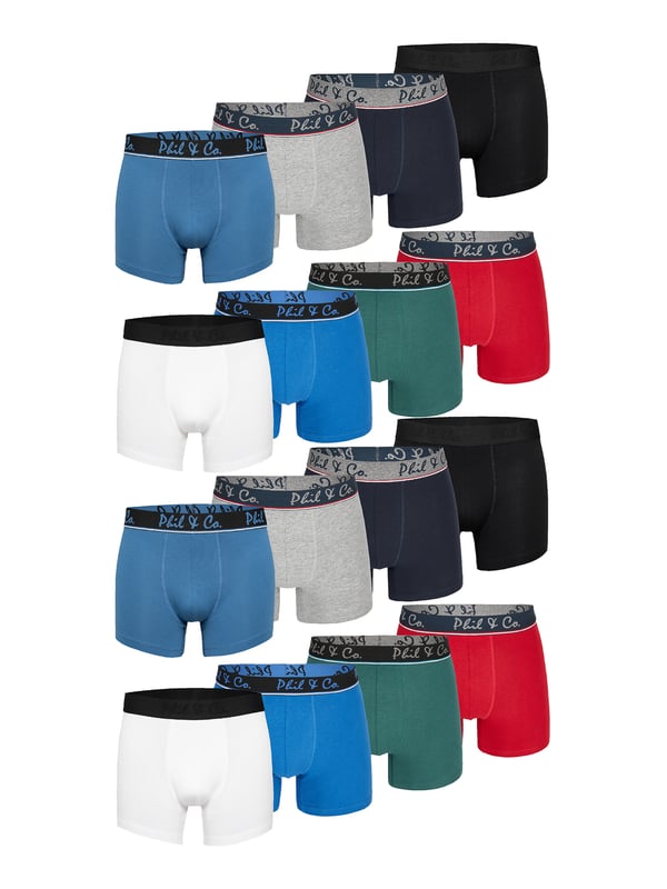 Herren Boxershorts im günstigen Mehrpack aus dem Hause Phil & Co. Berlin. Bestellen Sie noch heute Ihre neue Lieblingsunterwäsche und überzeugen Sie sich selbst von dem unschlagbaren Preis-Leistungs-Verhältnis von Phil & Co. Berlin! Die günstigen Herren-Trunks bieten ein optimales Tragegefühl. Der angenehme Baumwoll-Mix schmeichelt der Haut, gewährleistet Formstabilität und besten Komfort. Die Shorts kommen ohne störende Nähte im Gesäßbereich aus. Der breite Kontrastbund gibt der Shorts optisch den letzten Schliff und sorgt dafür, dass die Shorts nicht verrutscht und dort bleibt, wo sie hingehört - ohne einzuschneiden. Damit nichts kratzt oder juckt, hat Phil & Co. bei Ihren Boxershorts bewusst auf störende Etiketten verzichtet und die Pflegenhinweise eingedruckt.
