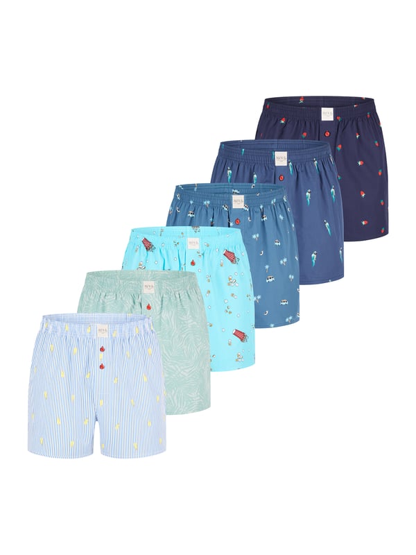 Bequeme Web-Boxershorts aus weich verarbeitetem Material. Die Shorts sind weit und locker geschnitten. Der sehr elastische, weiche Bund verursacht wenig Druck und sorgt für ein angenehmes Tragegefühl. Außerdem besitzen diese Unterhosen einen verdeckten und einfach geknöpften Eingriff sowie ein Label vorn am Bund.